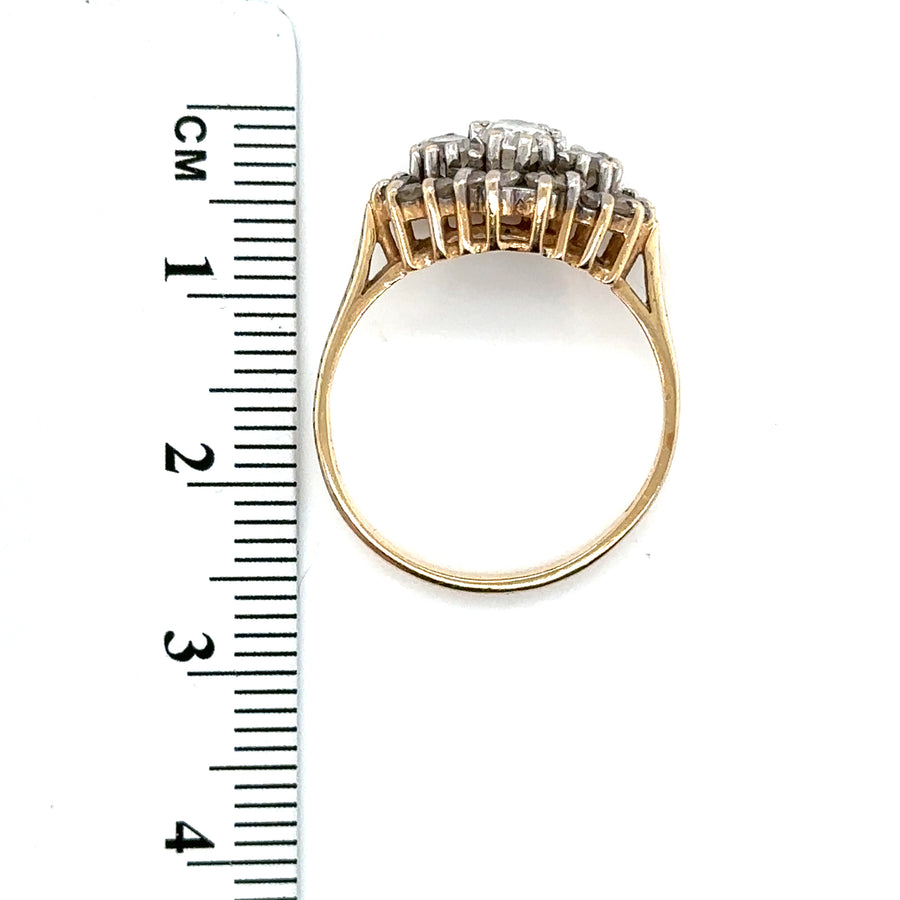 14ct Yellow Gold Cubic Zirconia Cluster Ring - Size O
