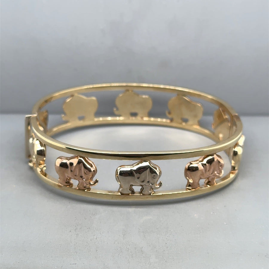9ct Tri-Colour Elephants Bangle