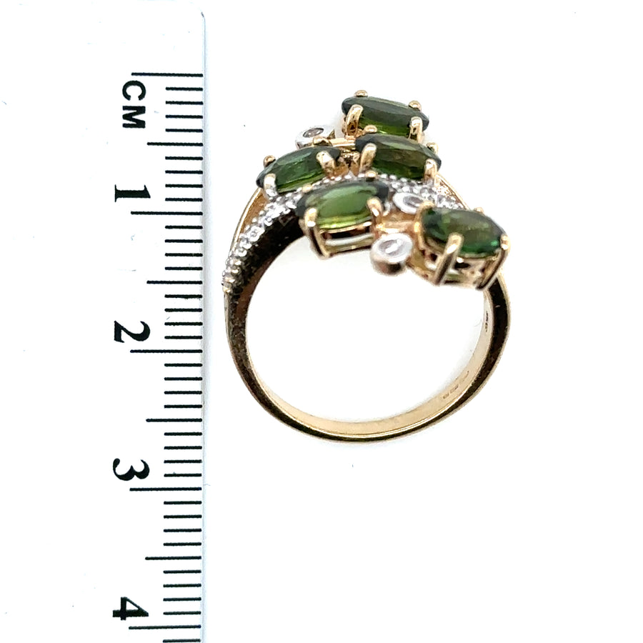 9ct Yellow Gold Spinel and Tourmaline Fancy Ring - Size N