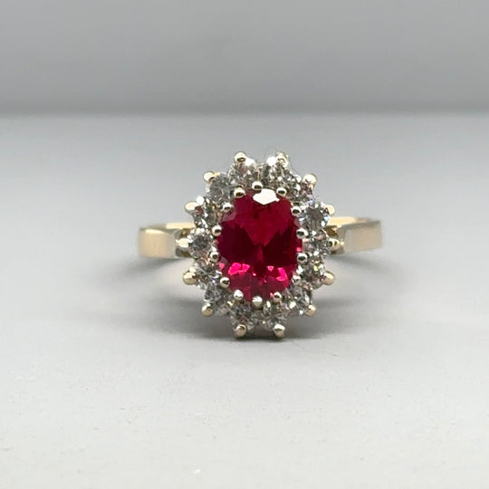 9ct Yellow Gold Pink and White Cubic Zirconia Fancy Ring - Size N 1/2