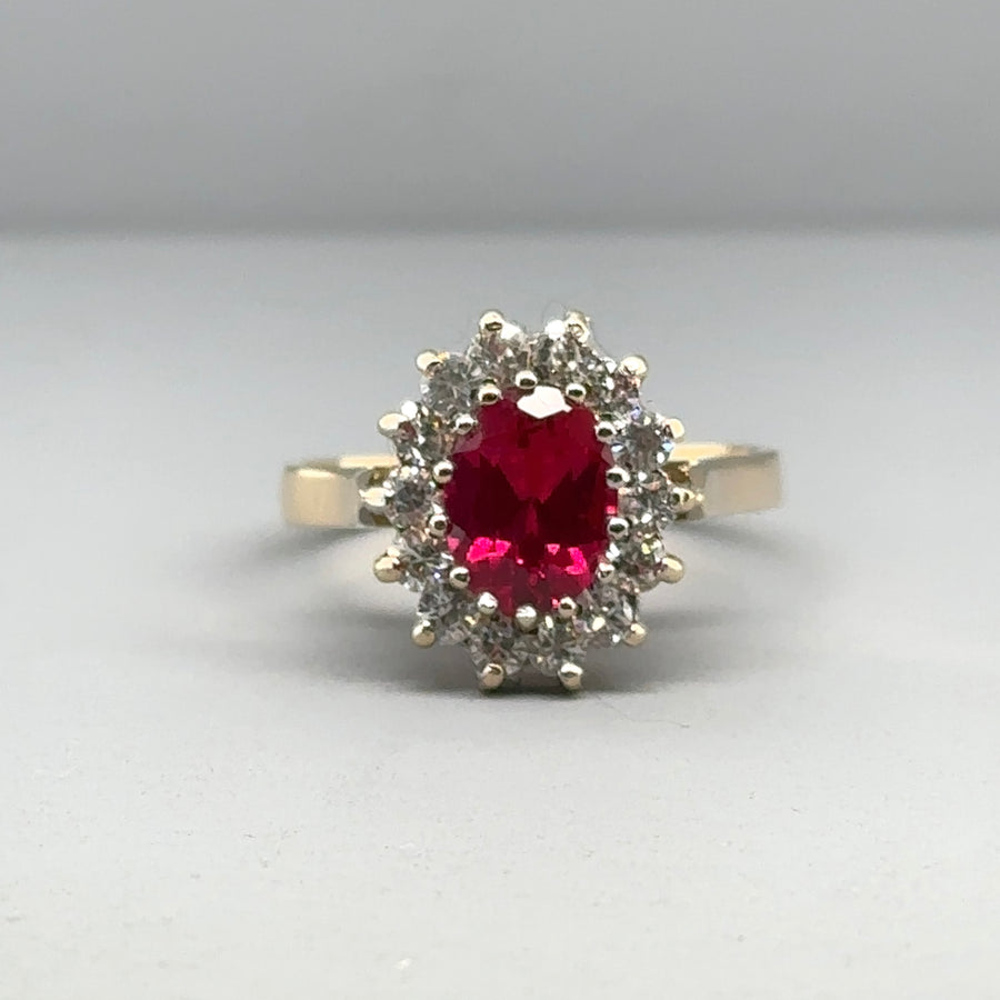 9ct Yellow Gold Pink and White Cubic Zirconia Fancy Ring - Size N 1/2