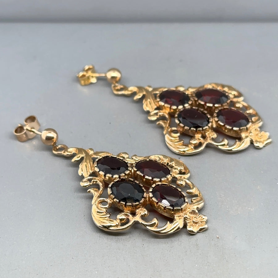 9ct Yellow Gold Garnet Drop Earrings