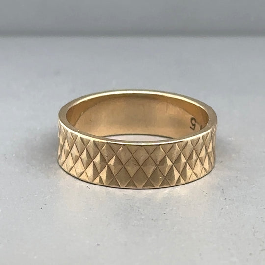 9ct Yellow Gold Textured Band Ring - Size L 1/2