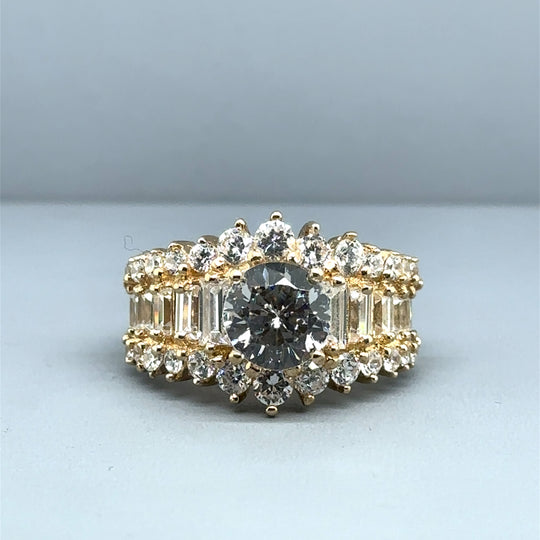 9ct Yellow Gold Fancy Cubic Zirconia Ring - Size N 1/2