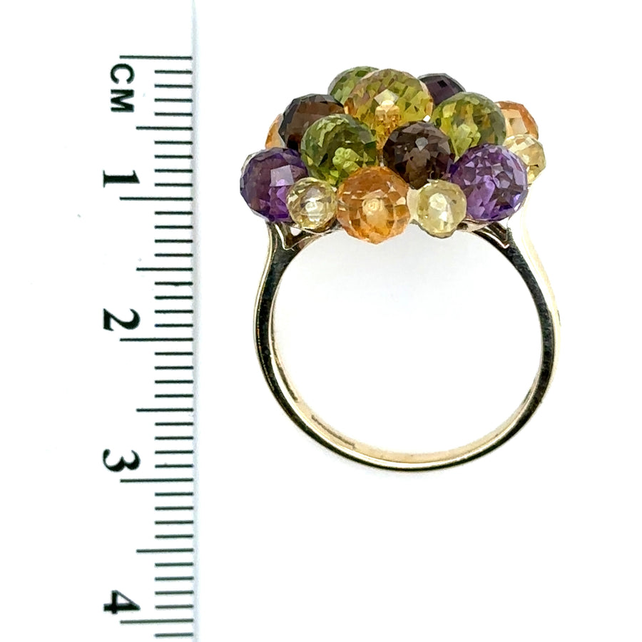9ct Yellow Gold Amethyst and Tourmaline Ring - Size R
