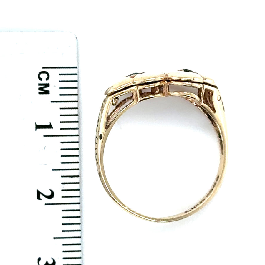 9ct Yellow Gold Sapphire Double Hearts Ring - Size O 1/2