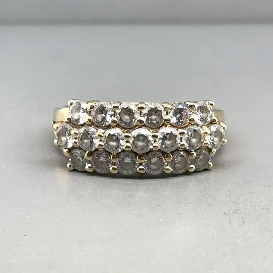 14ct Yellow Gold Three Row Cubic Zirconia Ring - Size P 1/2