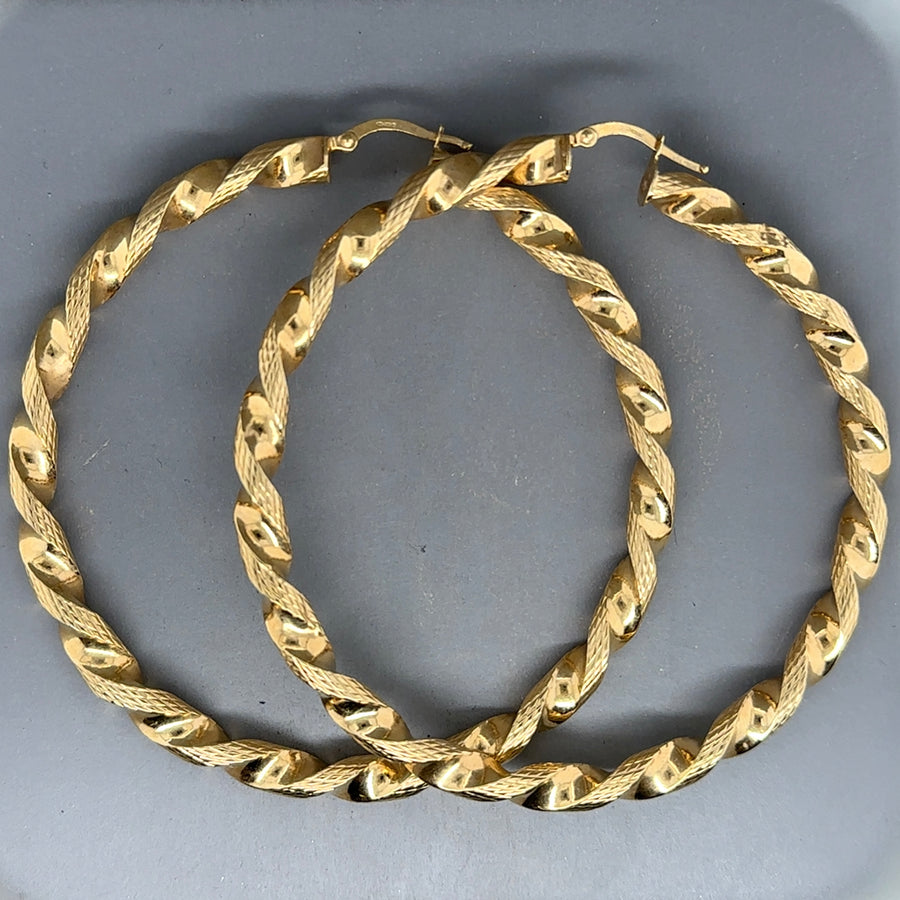 9ct Yellow Gold Large Twist Hoop Earrings