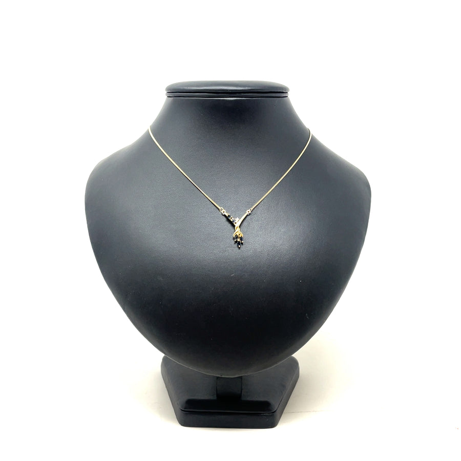 9ct Yellow Gold Sapphire and Diamond Drop Necklace (17")