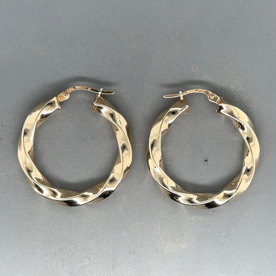 9ct Yellow Gold Twist Hoop Earrings