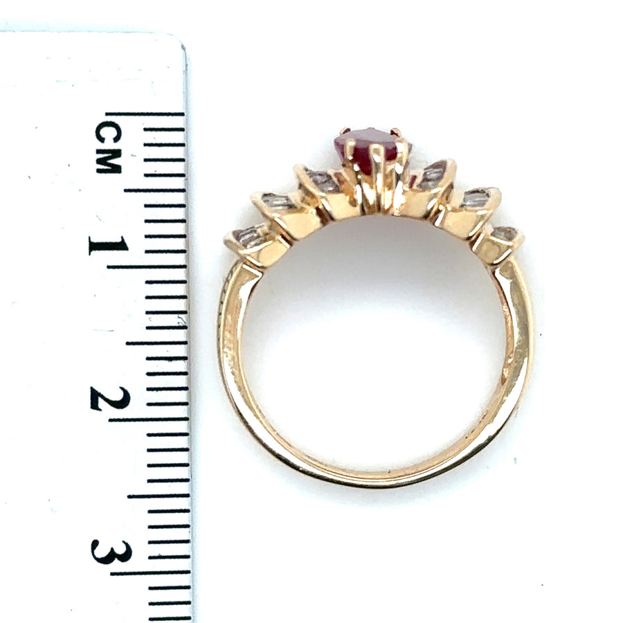 14ct Yellow Gold Ruby and Diamond Ring (c. 0.70ct) - Size N