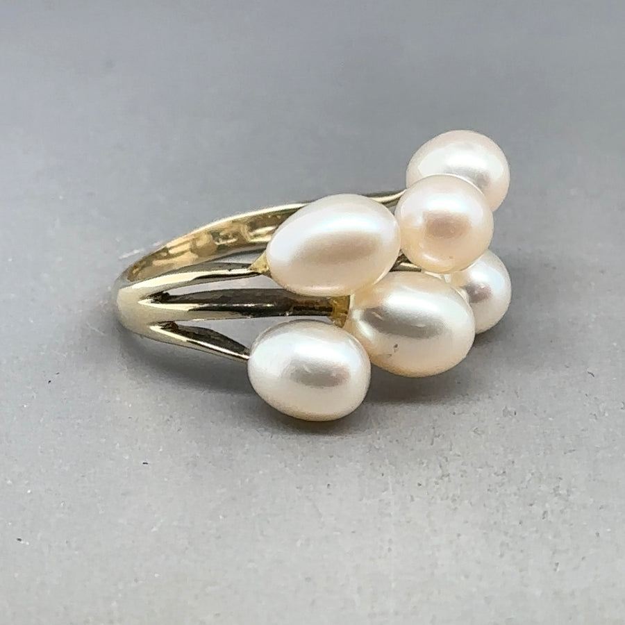 9ct Yellow Gold Cultured Pearl Ring - Size P