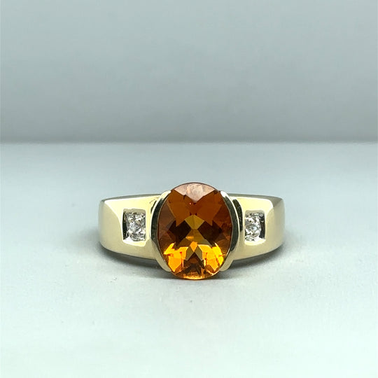 9ct Yellow Gold Citrine and Cubic Zirconia Ring - Size N