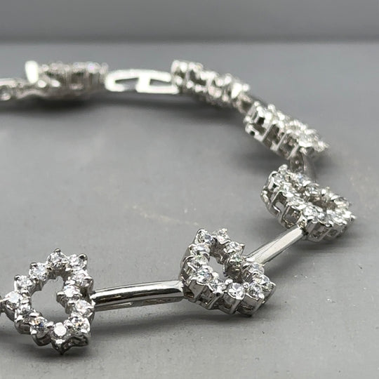 9ct White Gold Cubic Zirconia Hearts Bracelet