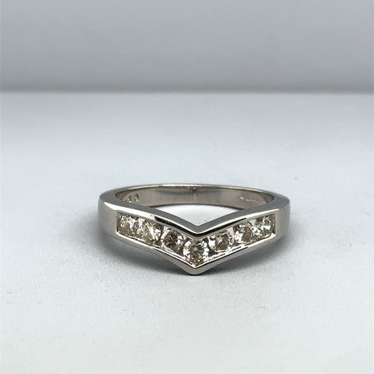 9ct White Gold Diamond Chevron Ring (c. 0.50ct) - Size M 1/2