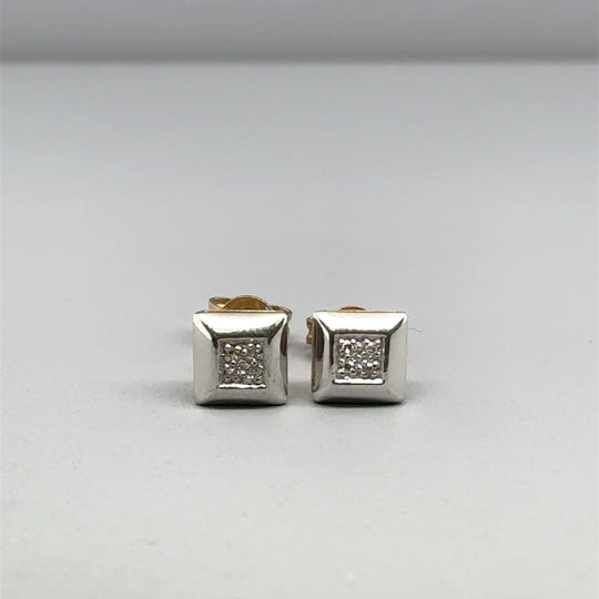 9ct Bi-Colour Diamond Set Square Stud Earrings