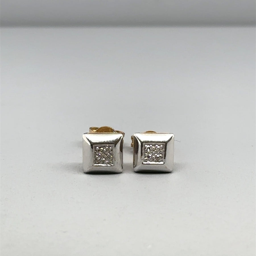 9ct Bi-Colour Diamond Set Square Stud Earrings