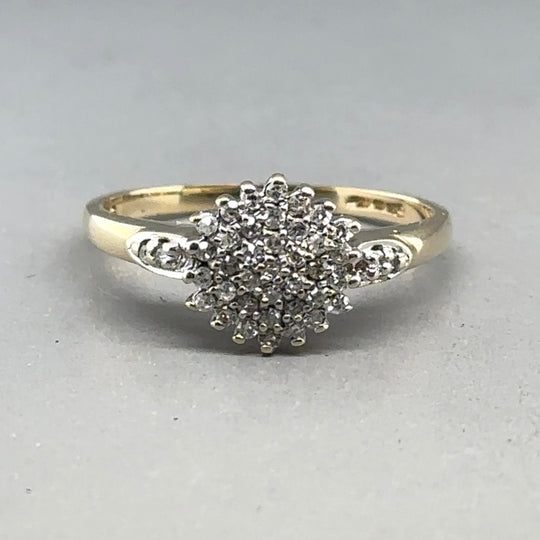 9ct Yellow Gold Diamond Cluster Ring (c. 0.20ct) - Size N
