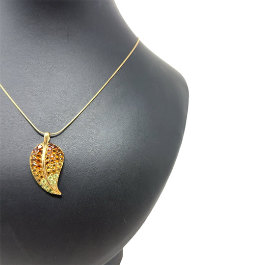 9ct Yellow Gold Cubic Zirconia Leaf Pendant and Snake Chain (20")