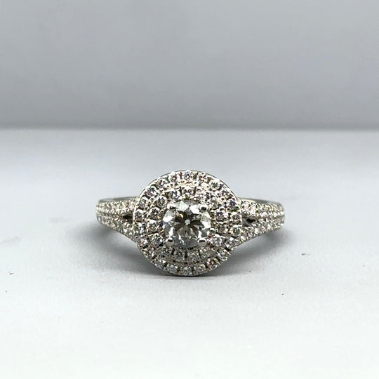 18ct White Gold Diamond Cluster Ring (c. 1.20ct) - Size L 1/2