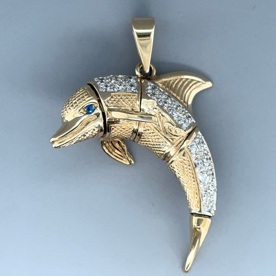 9ct Yellow Gold Cubic Zirconia Dolphin Pendant