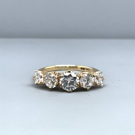 9ct Yellow Gold Five Stone Cubic Zirconia Ring - Size M