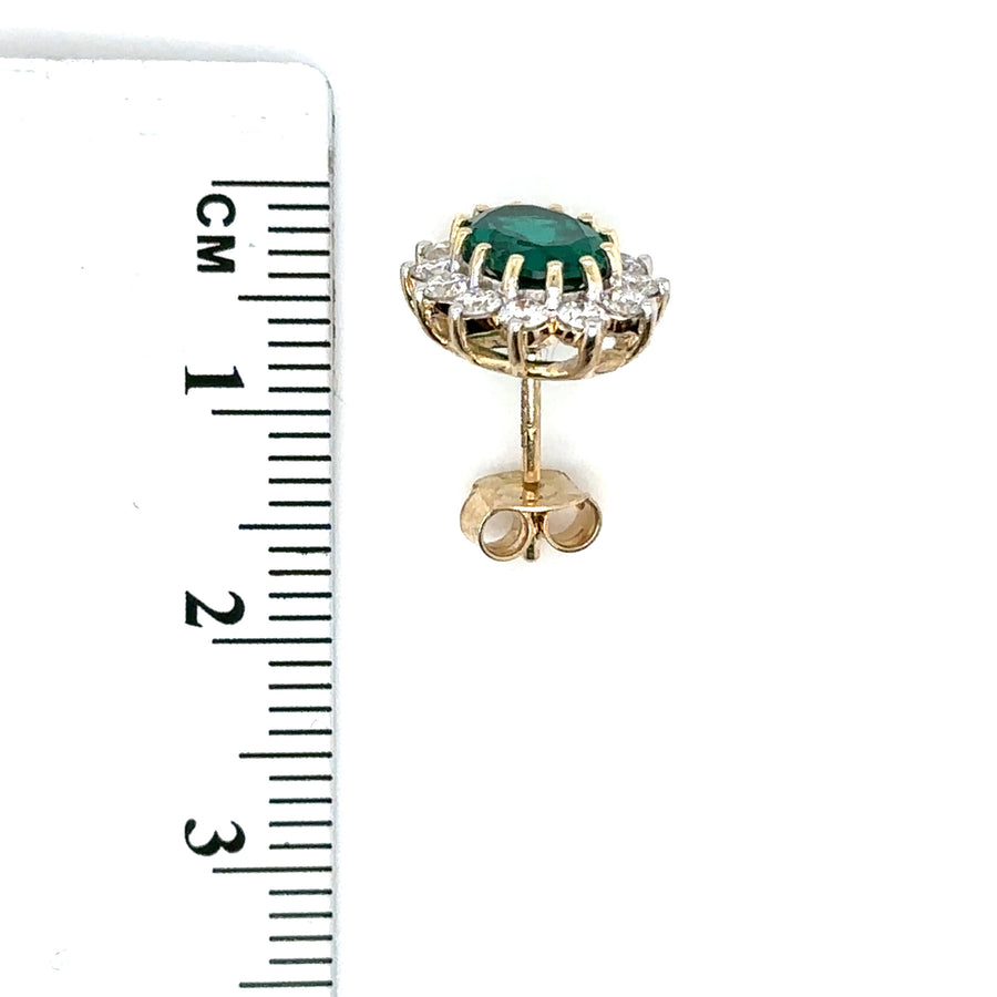 9ct Yellow Gold Lab Grown Diamond and Emerald Cluster Stud Earrings (c. 0.95ct) NEW!