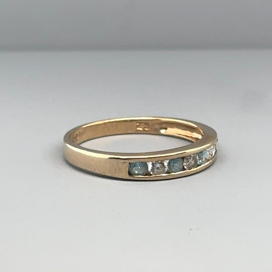 9ct Yellow Gold Blue and White Cubic Zirconia Ring - Size L 1/2