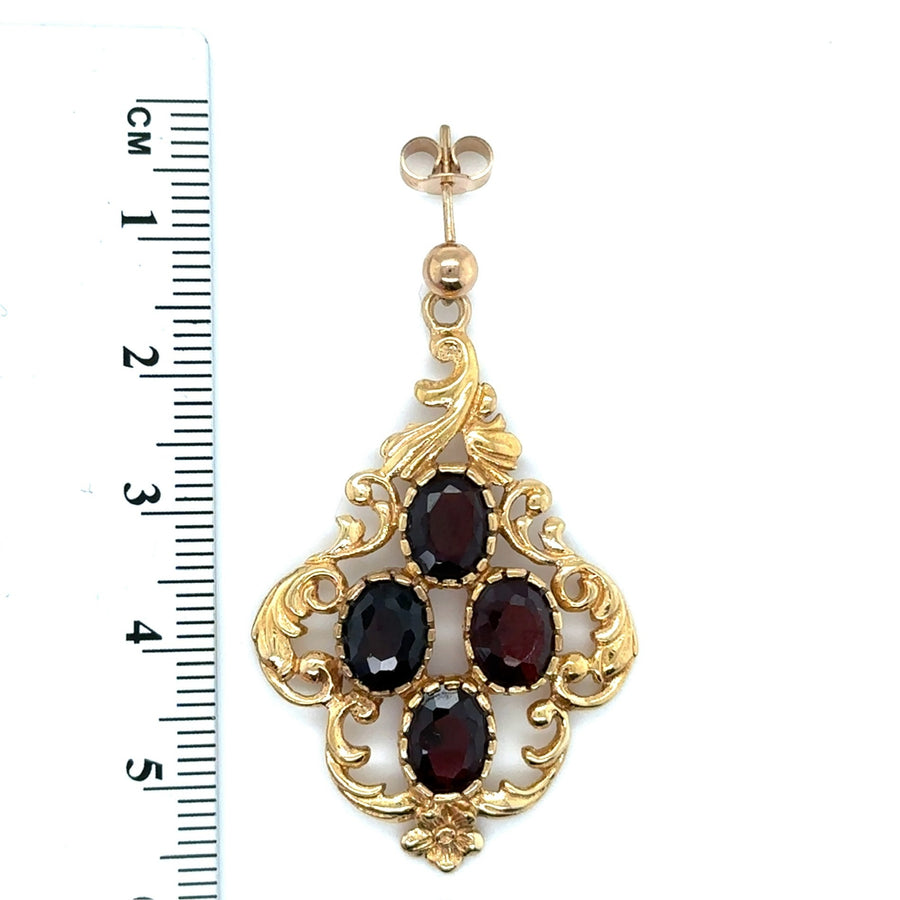 9ct Yellow Gold Garnet Drop Earrings