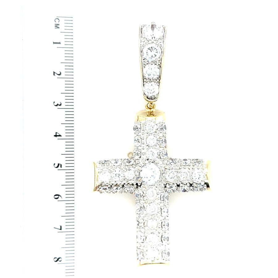 9ct Yellow Gold Chunky Cubic Zirconia Cross Pendant