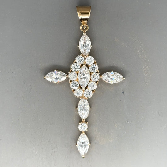 9ct Yellow Gold Cubic Zirconia Set Fancy Cross Pendant
