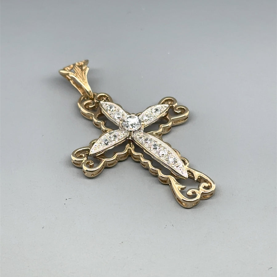 9ct Yellow Gold Cubic Zirconia Fancy Cross Pendant