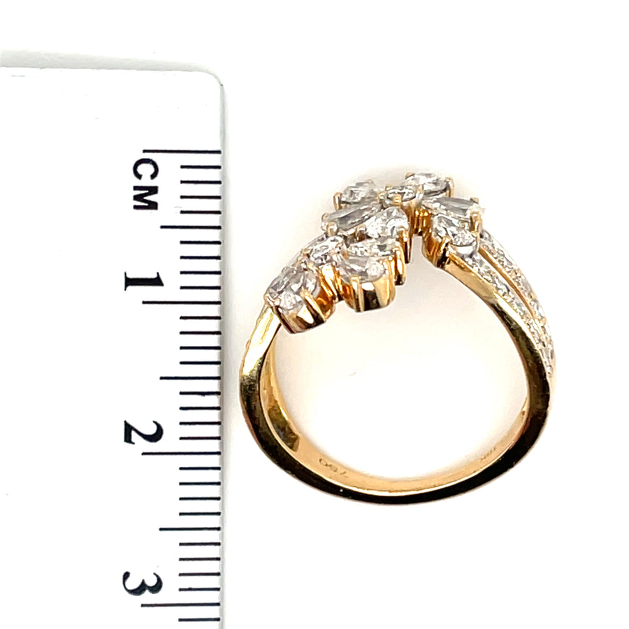 18ct Yellow Gold Diamond Flower Ring (c. 1.35ct) - Size L