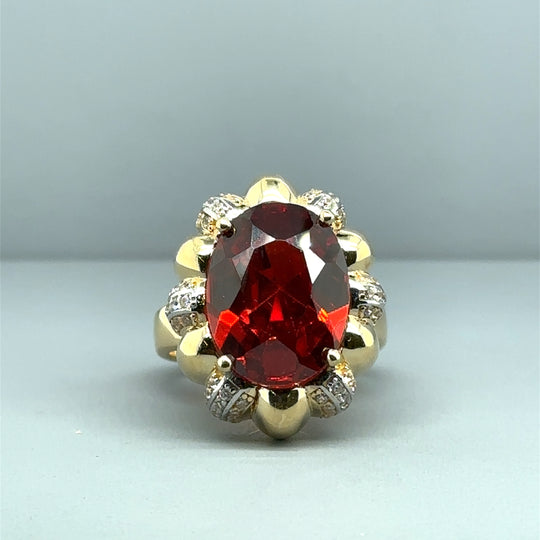 14ct Yellow Gold Synthetic Stone Dress Ring - Size P 1/2
