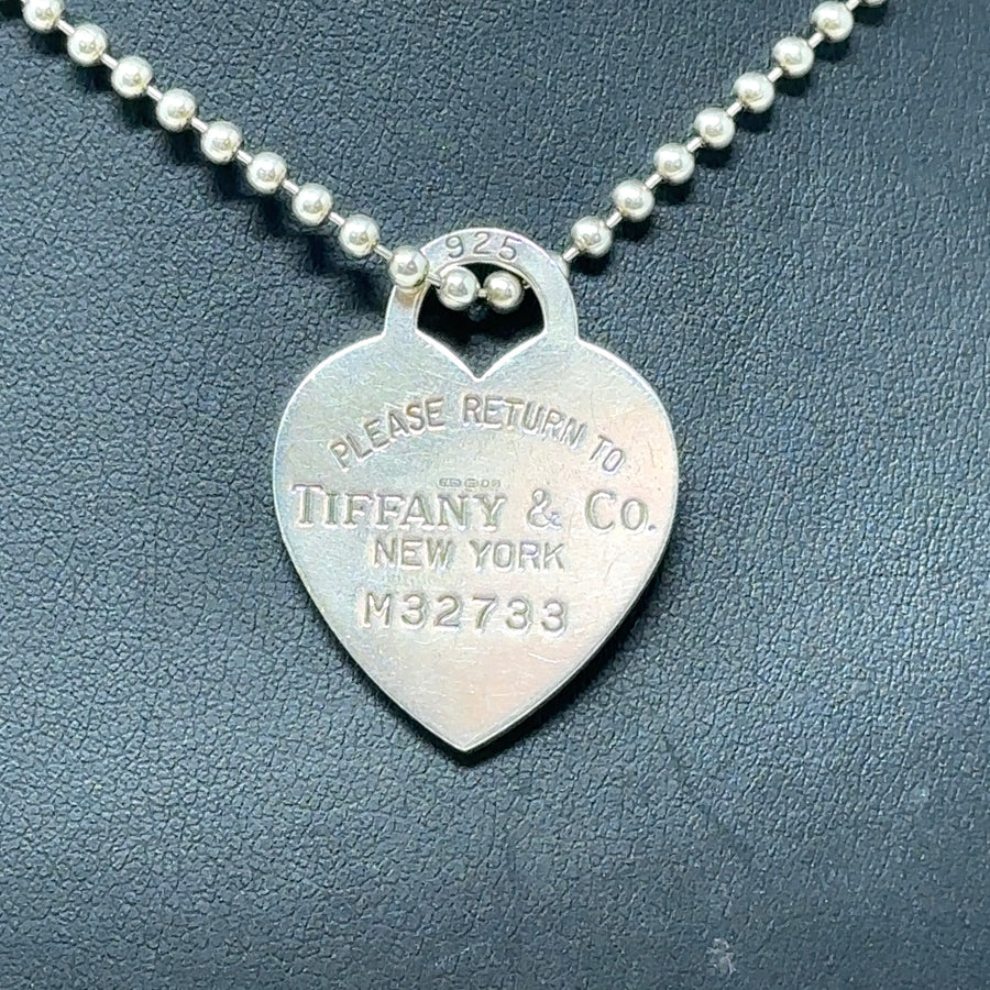 Sterling Silver Tiffany and Co Heart and Bead Chain (36")