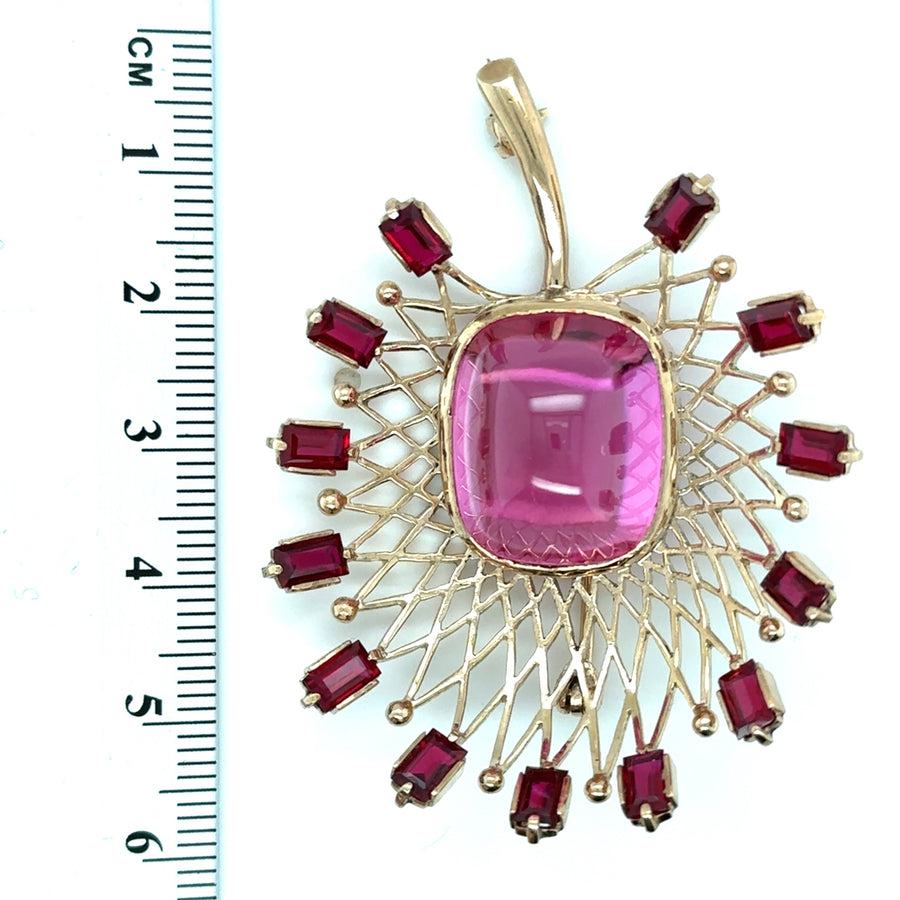 9ct Yellow Gold Pink Spinel and Topaz Brooch