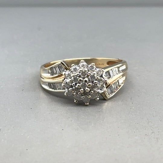 9ct Yellow Gold Diamond Cluster Ring (c. 0.50ct) - Size L