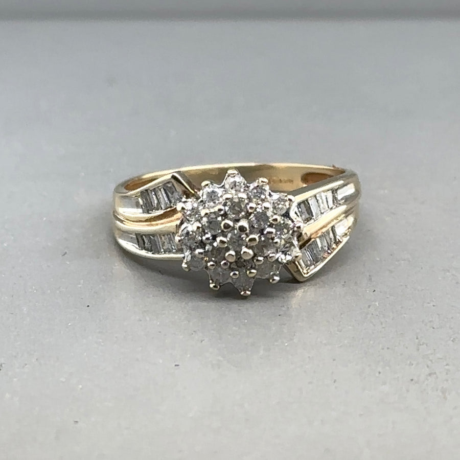 9ct Yellow Gold Diamond Cluster Ring (c. 0.50ct) - Size L