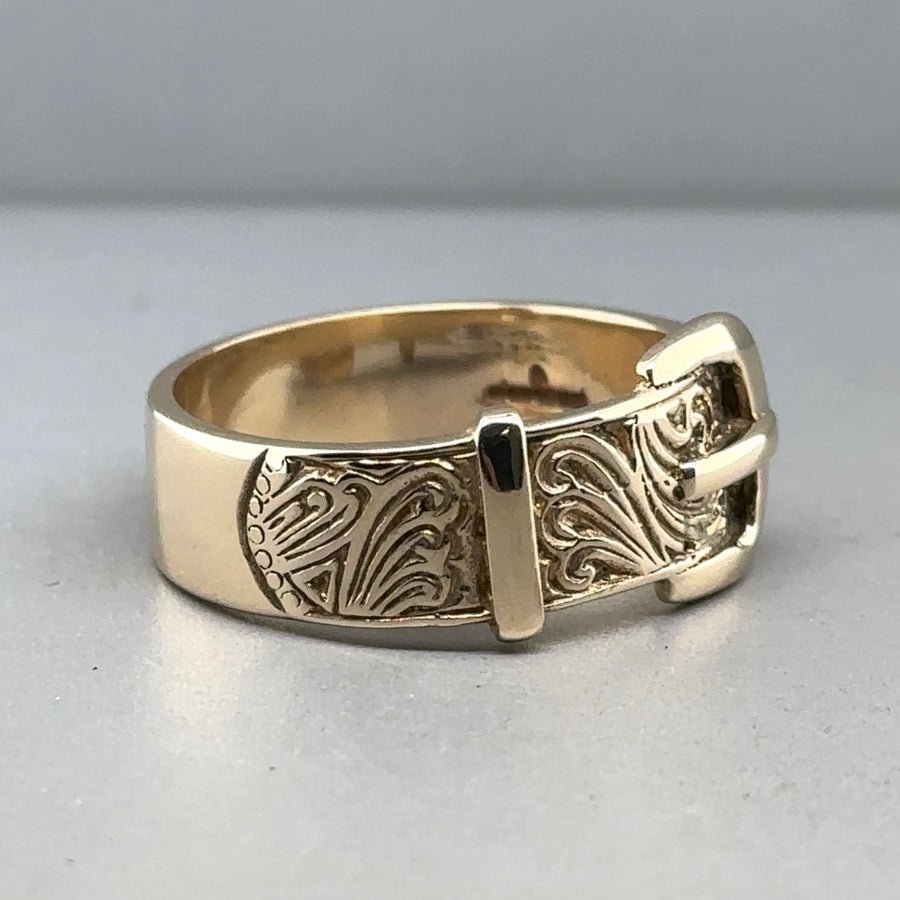 9ct Yellow Gold Buckle Ring - Size S