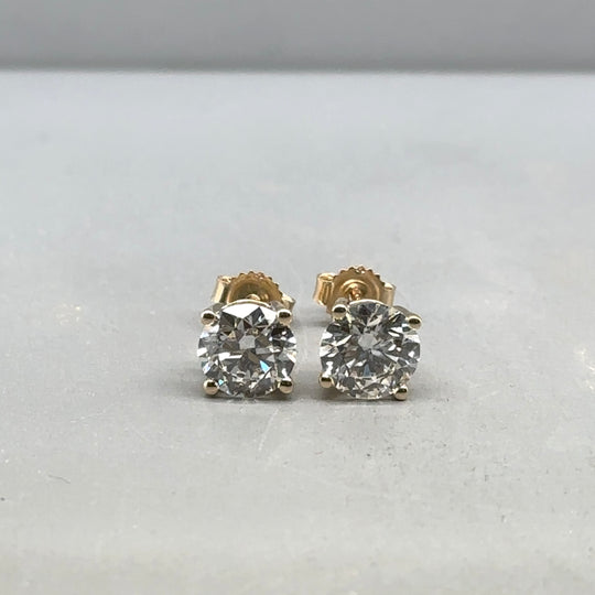 9ct Yellow Gold Single Stone Lab Grown Diamond Stud Earrings (c. 2.00ct) NEW!