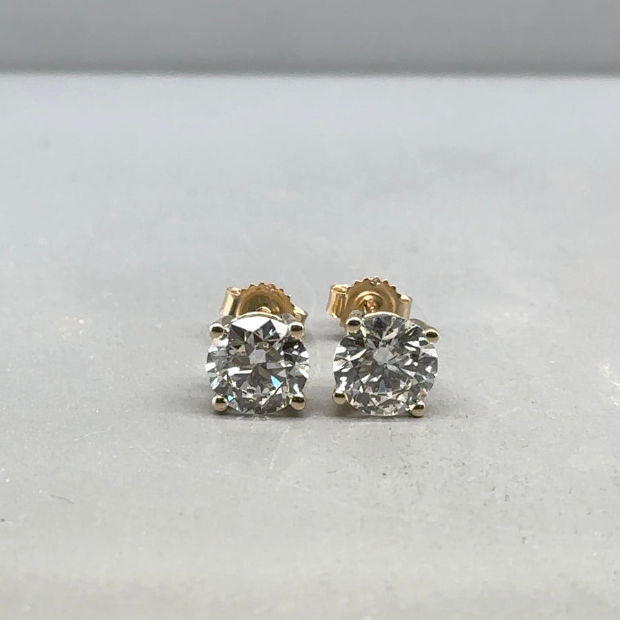9ct Yellow Gold Single Stone Lab Grown Diamond Stud Earrings (c. 2.00ct) NEW!