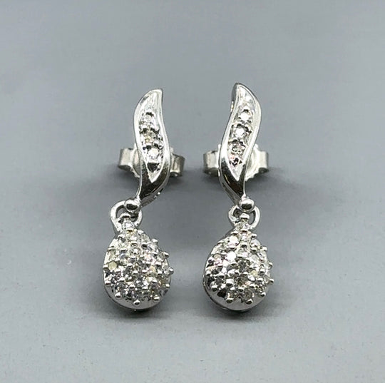 9ct White Gold Diamond Set Drop Earrings (c. 0.20 - 0.25ct)
