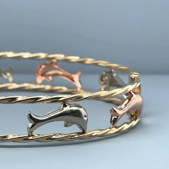 9ct Tri-Colour Dolphin Bangle