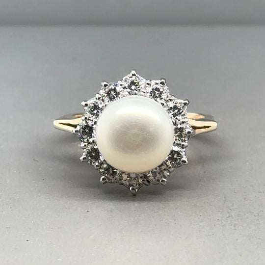 9ct Yellow Gold Cultured Pearl and Quartz Ring - Size N