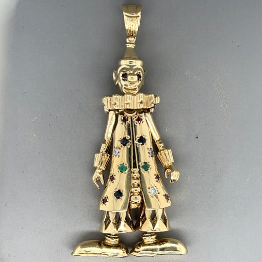 9ct Yellow Gold Large Cubic Zirconia Clown Pendant
