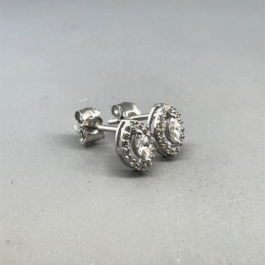 18ct White Gold Marquise Halo Diamond Stud Earrings (c. 0.46ct)