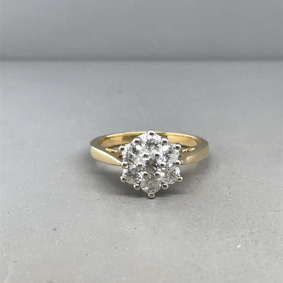 18ct Yellow Gold Diamond Cluster Ring (c. 1.00ct) - Size M