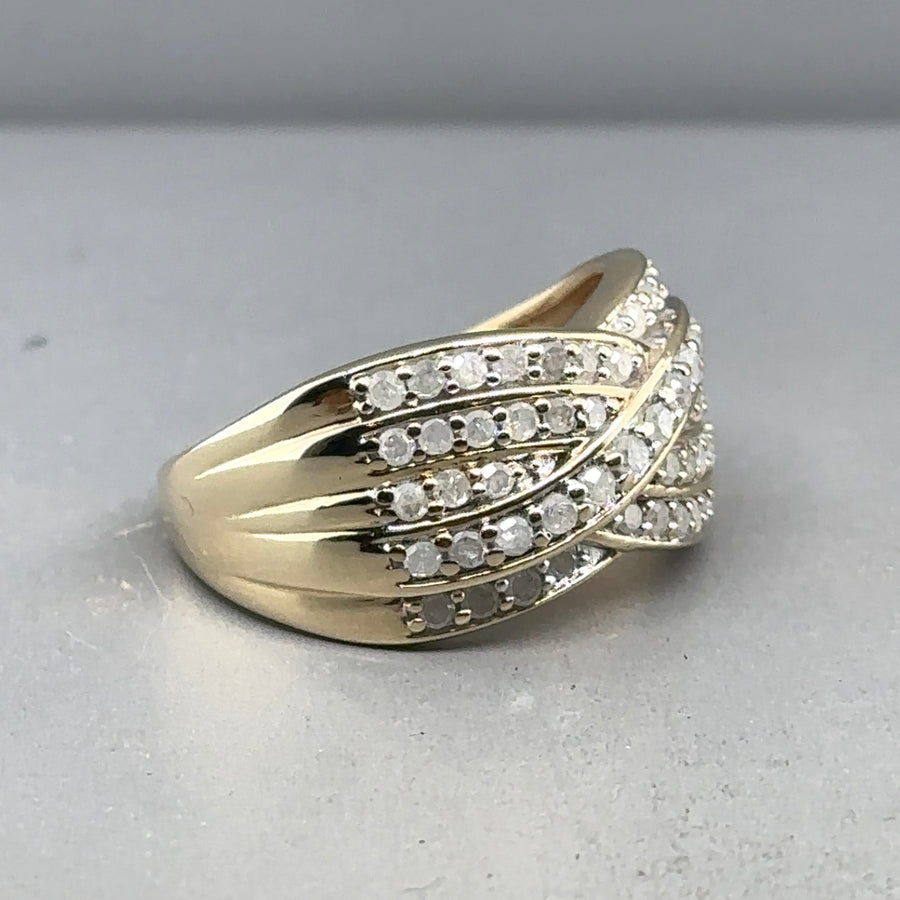 9ct Yellow Gold Diamond Set Cross Over Ring (c. 0.50 - 0.55ct) - Size M 1/2