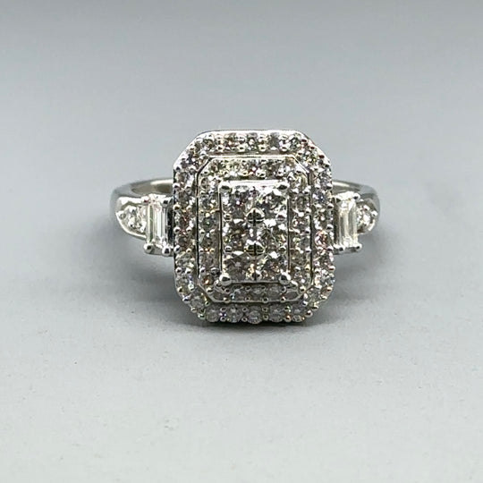 9ct White Gold Diamond Cluster Ring (c. 0.60 - 0.65ct) - Size I 1/2