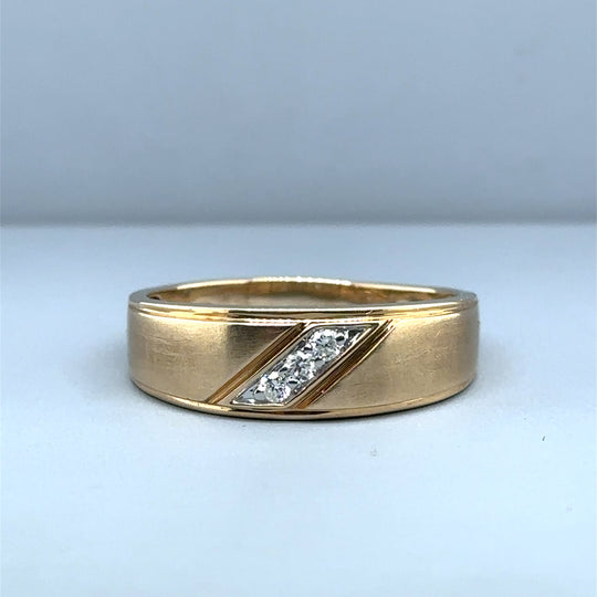 9ct Yellow Gold Three Stone Diamond Band Ring - Size X